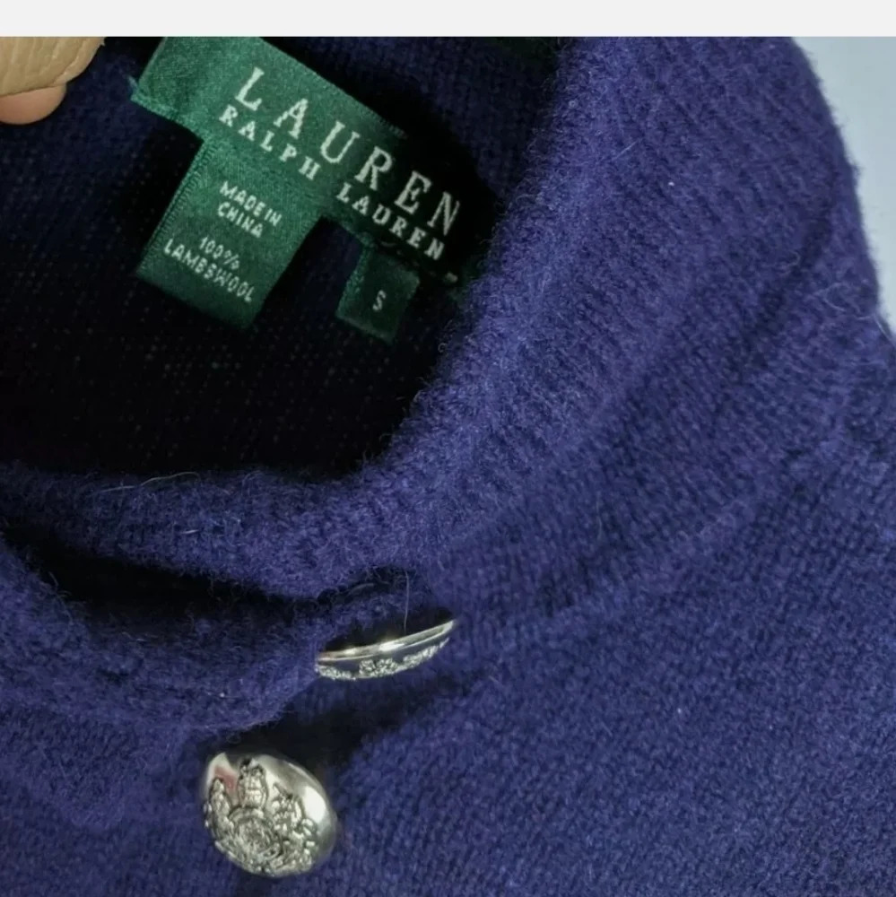 100% Lambswool Lauren Ralph Lauren Button Shawl Sweater Sweatshirt Knit Top - Picture 4 of 5